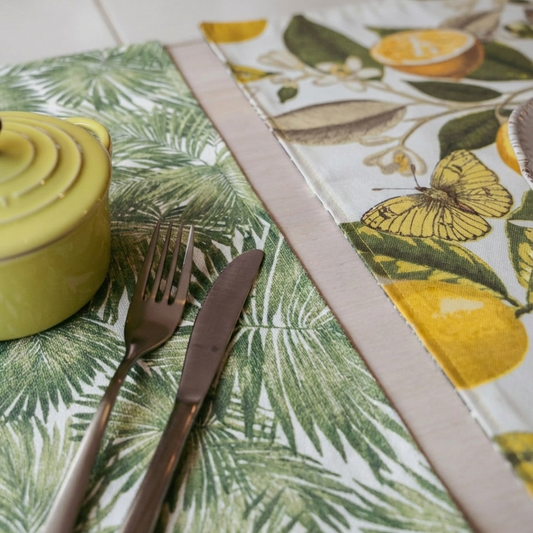 Set de Individuales Reversibles Palmera Verde & Limones