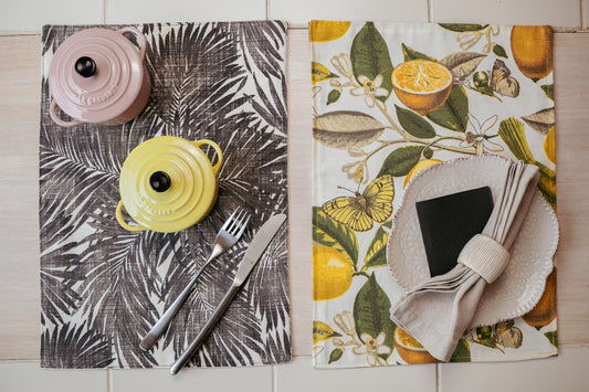 Set de Individuales Reversibles Palmera Negra & Limones