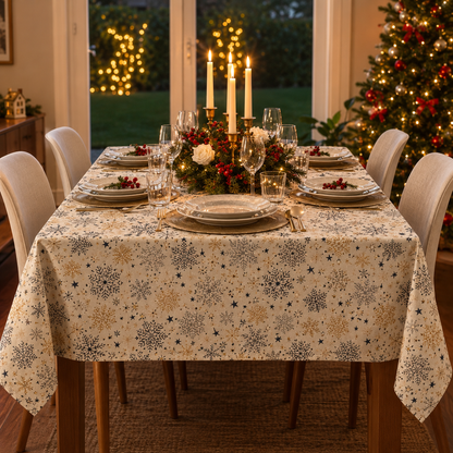 Mantel Navideño Estrellas Doradas | Antimanchas