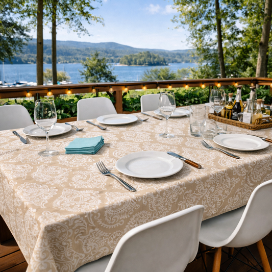 Mantel Rococó Beige | Antimanchas