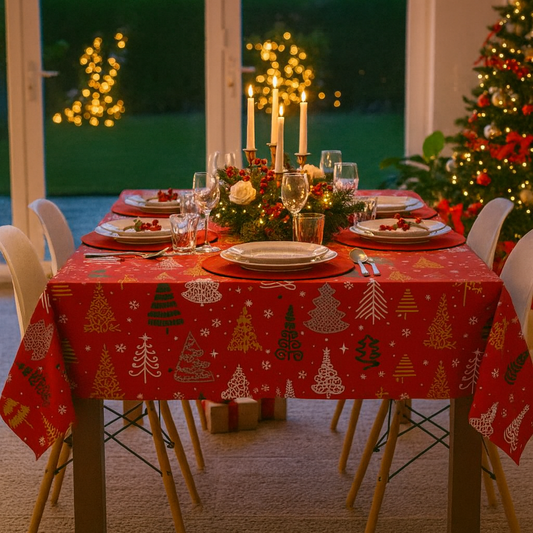 Mantel Árbol Navideño Rojo | Antimanchas
