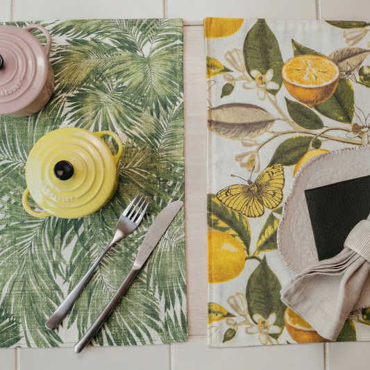Set de Individuales Reversibles Palmera Verde & Limones