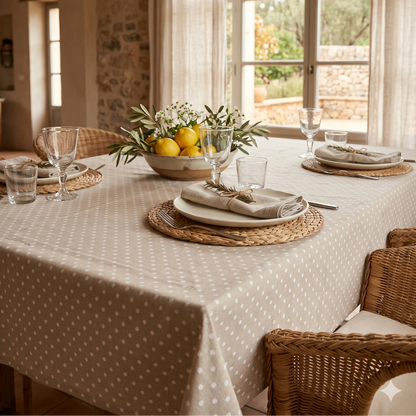 Mantel Puntos Beige | Antimanchas