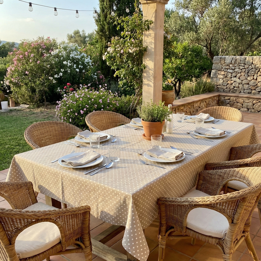 Mantel Puntos Beige | Antimanchas