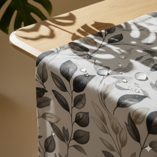 Camino de Mesa Reversible Palmera Negra & Hojas Blancas