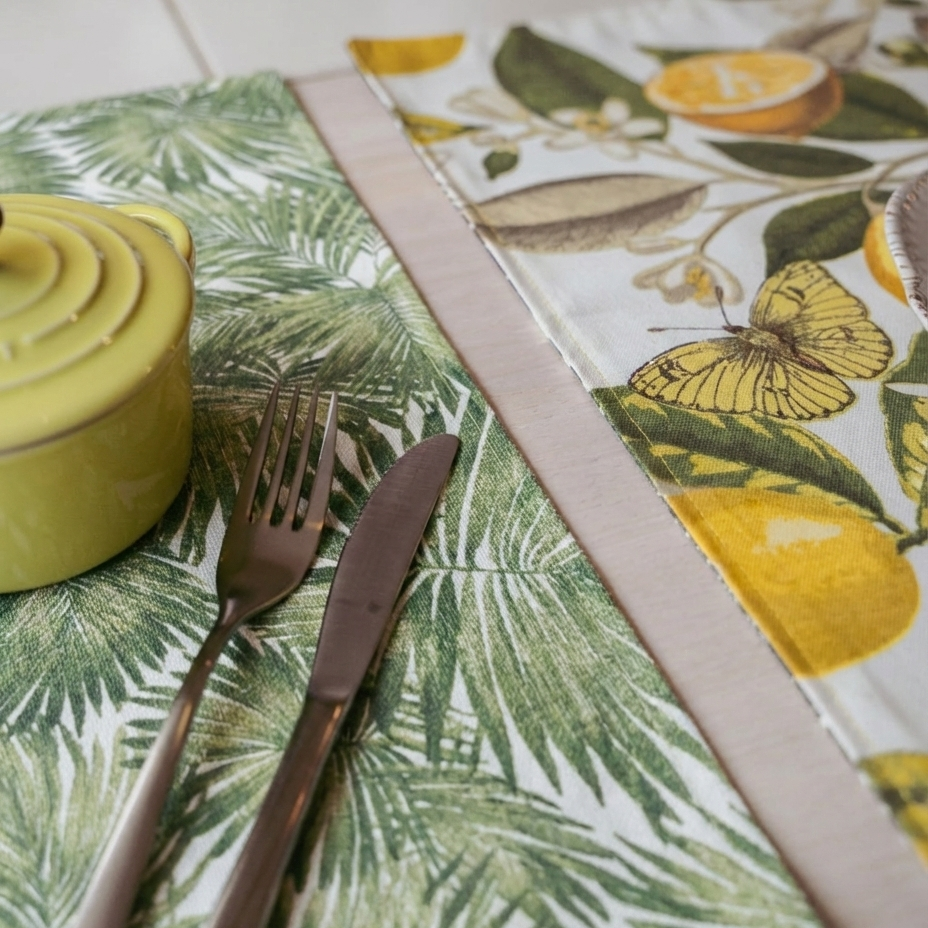Set de Individuales Reversibles Palmera Verde & Limones