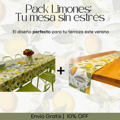 Pack Limones: Mantel Antimanchas + Caminito Reversible + 10%OFF + Envío Gratis Casa Guapa