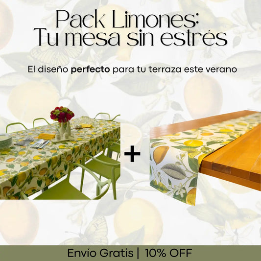 Pack Limones: Mantel Antimanchas + Caminito Reversible + 10%OFF + Envío Gratis Casa Guapa